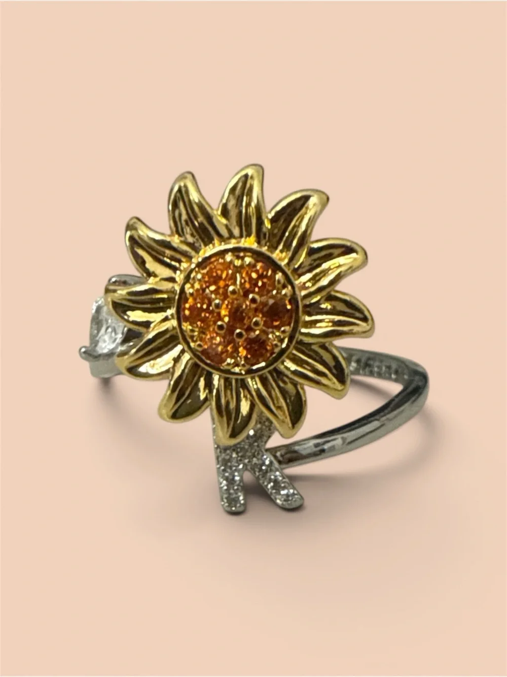 Sunflower “K” Letter Ring